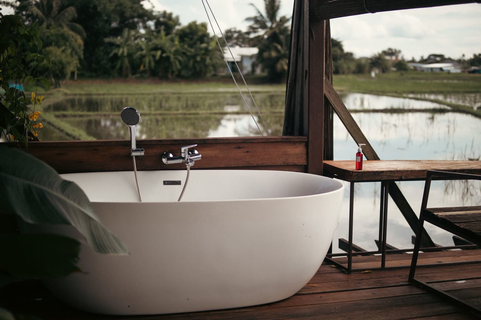A bath over the rice fields